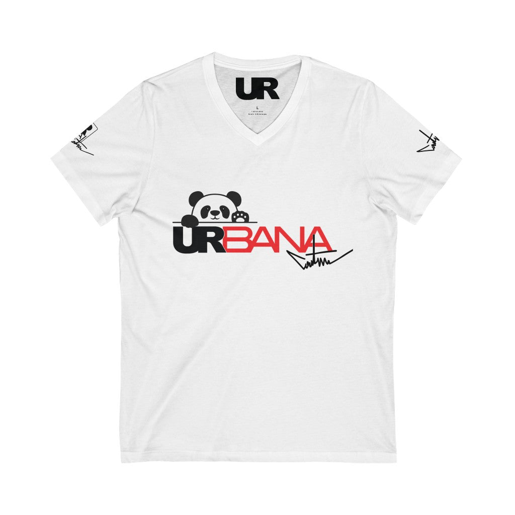 Urbana Couture Unisex Panda Short Sleeve V-Neck Tee Panda BLK/ORG